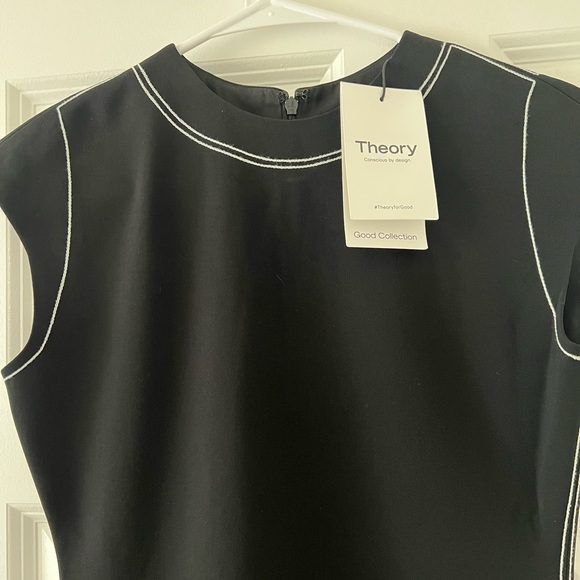 NWT Theory Admiral Crepe Cap Sleeve Black Embroidered Shift Dress size 00 $366 - Picture 3 of 5